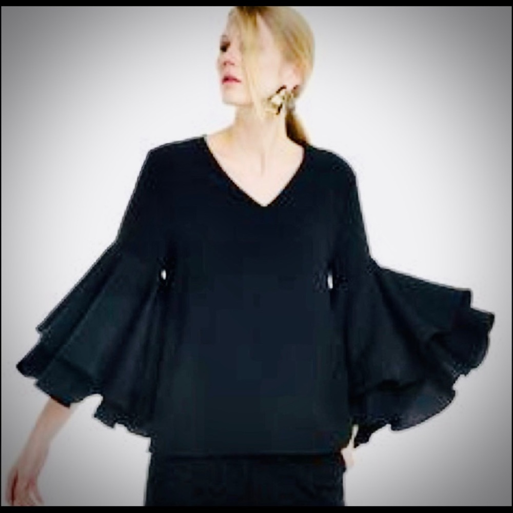 Style Mafia Revolve Black Top tiered ruffle sleeve